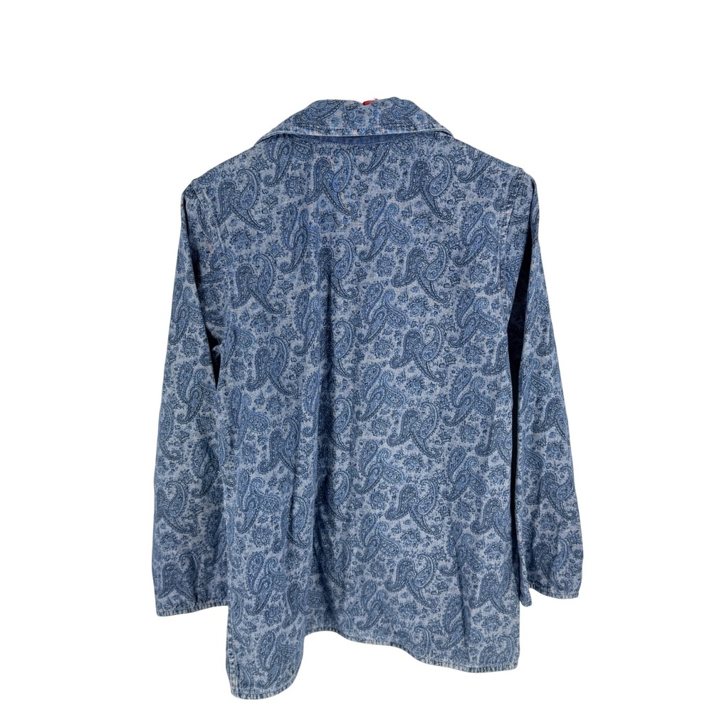 Krazy Kat Reversible Denim Jacket Blue Paisley Size S Boho Chore Coat Cotton - Picture 2 of 10